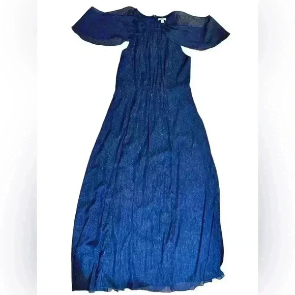 H Halston Navy Blue  Metallic Thread Long Evening Gown Dress Size 14 - Picture 6 of 9